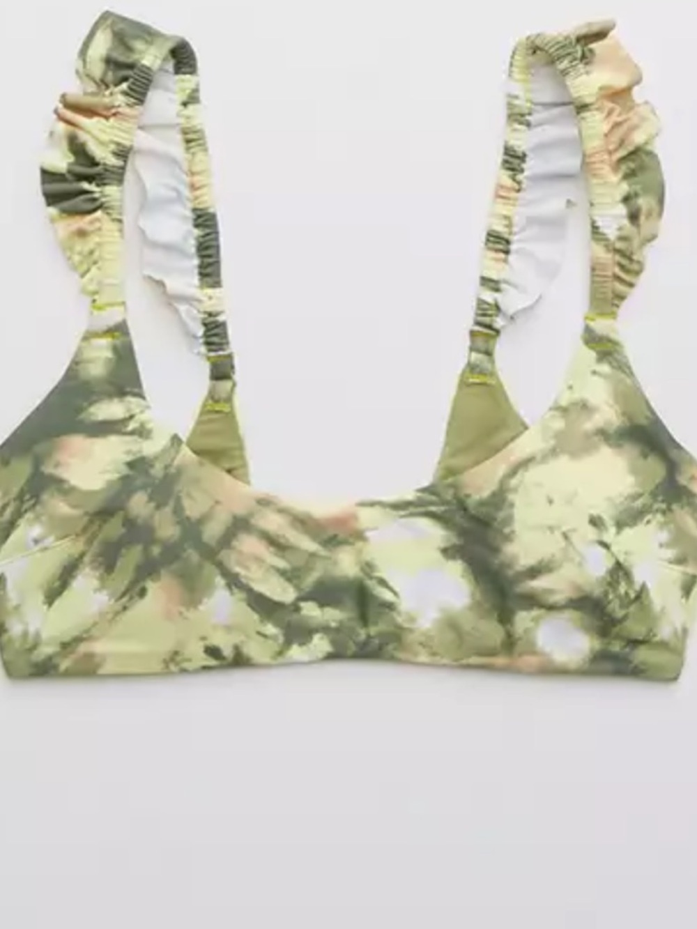 Aerie Printed Ruffle Scoop Bikini Top Olive Fun m